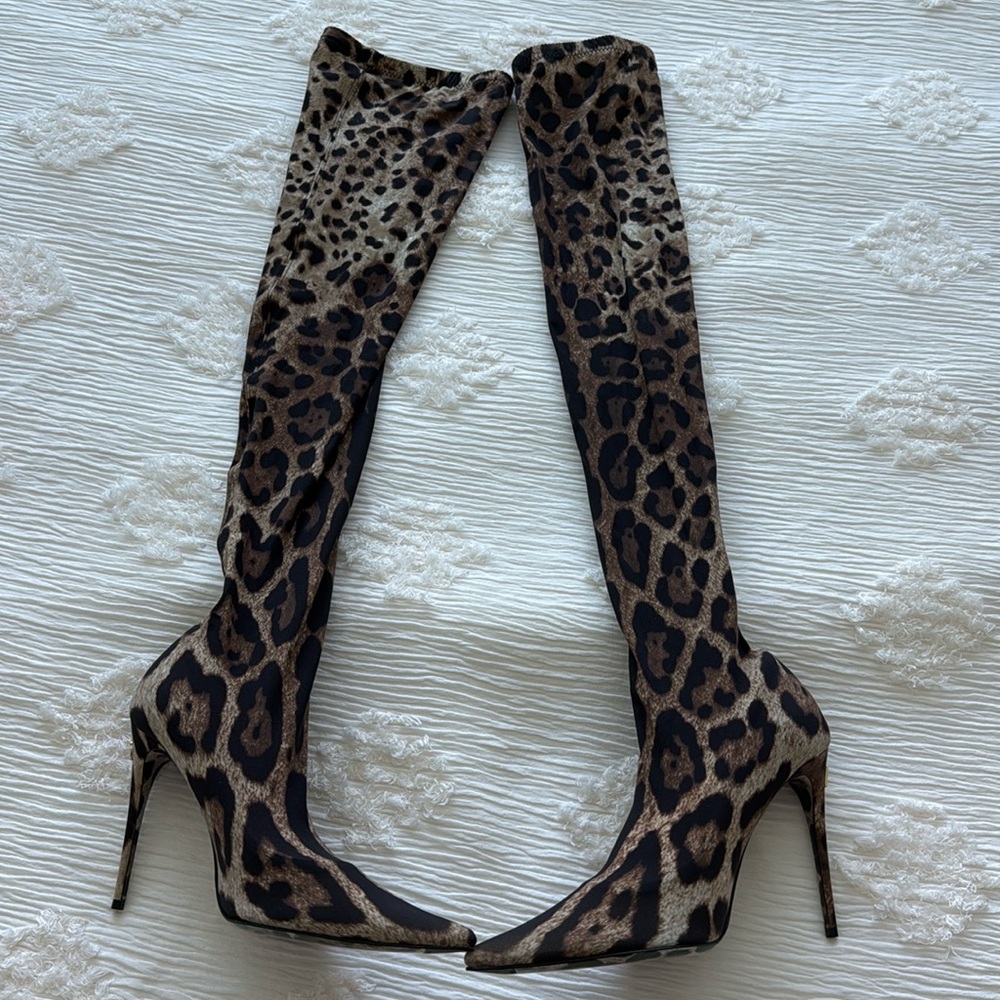 Dolce & Gabbana Leopard Print Over the Knee Boots